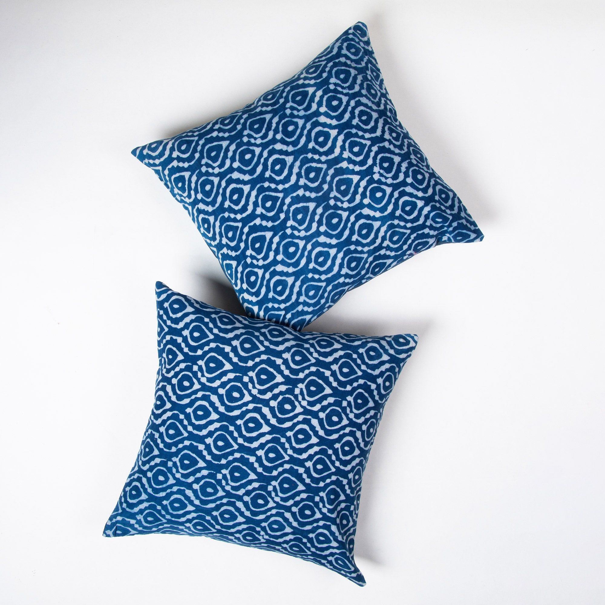 Custom Hand Block Indigo Blue Printed Cotton Cushions